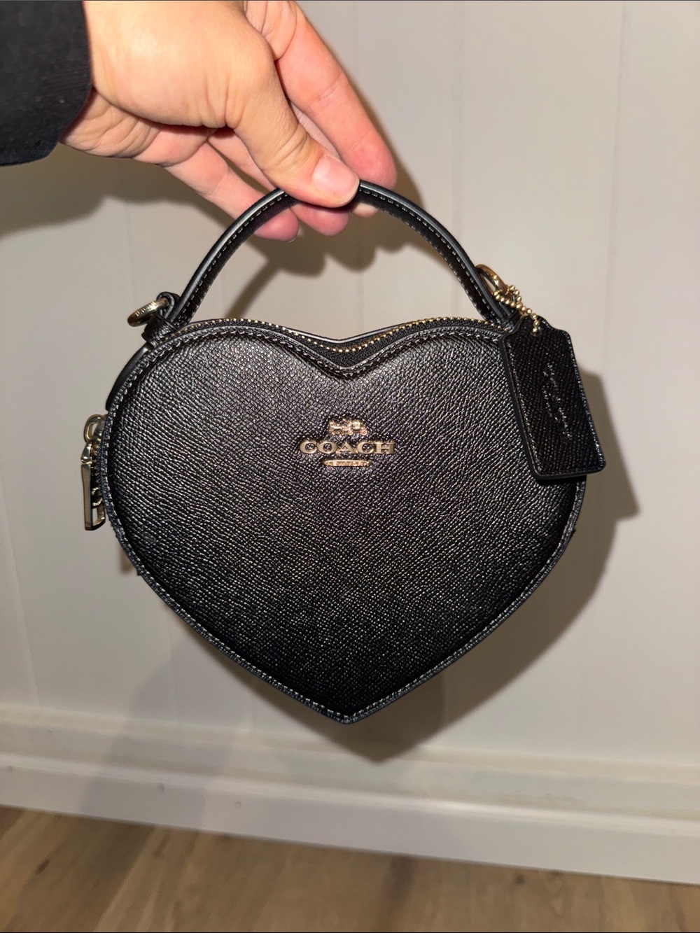 Coach Black Heart Top-Handle/Crossbody Mini Bag with Gold Logo